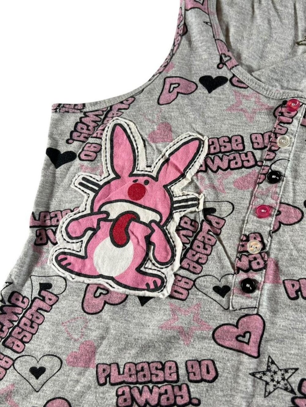 Y2K Happy Bunny Please Go Away Graphic Tank Top